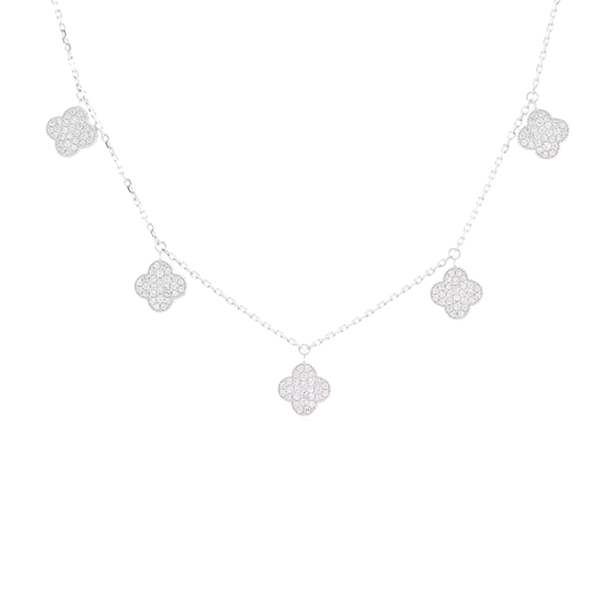 Sabel Collection White Gold Diamond Clover Dangle Necklace